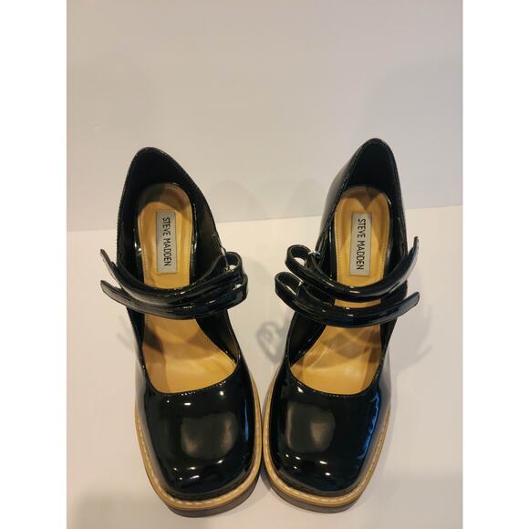 Steve Madden Twice Mary Jane Platform Heels 7.5 Black Patent - Picture 3 of 8